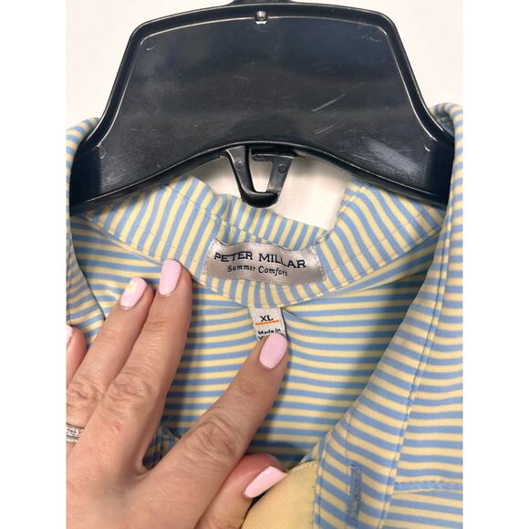 Peter Millar Summer Comfort Striped Short Sleeve Polo Shirt Golf Blue Yellow XL - Picture 7 of 10